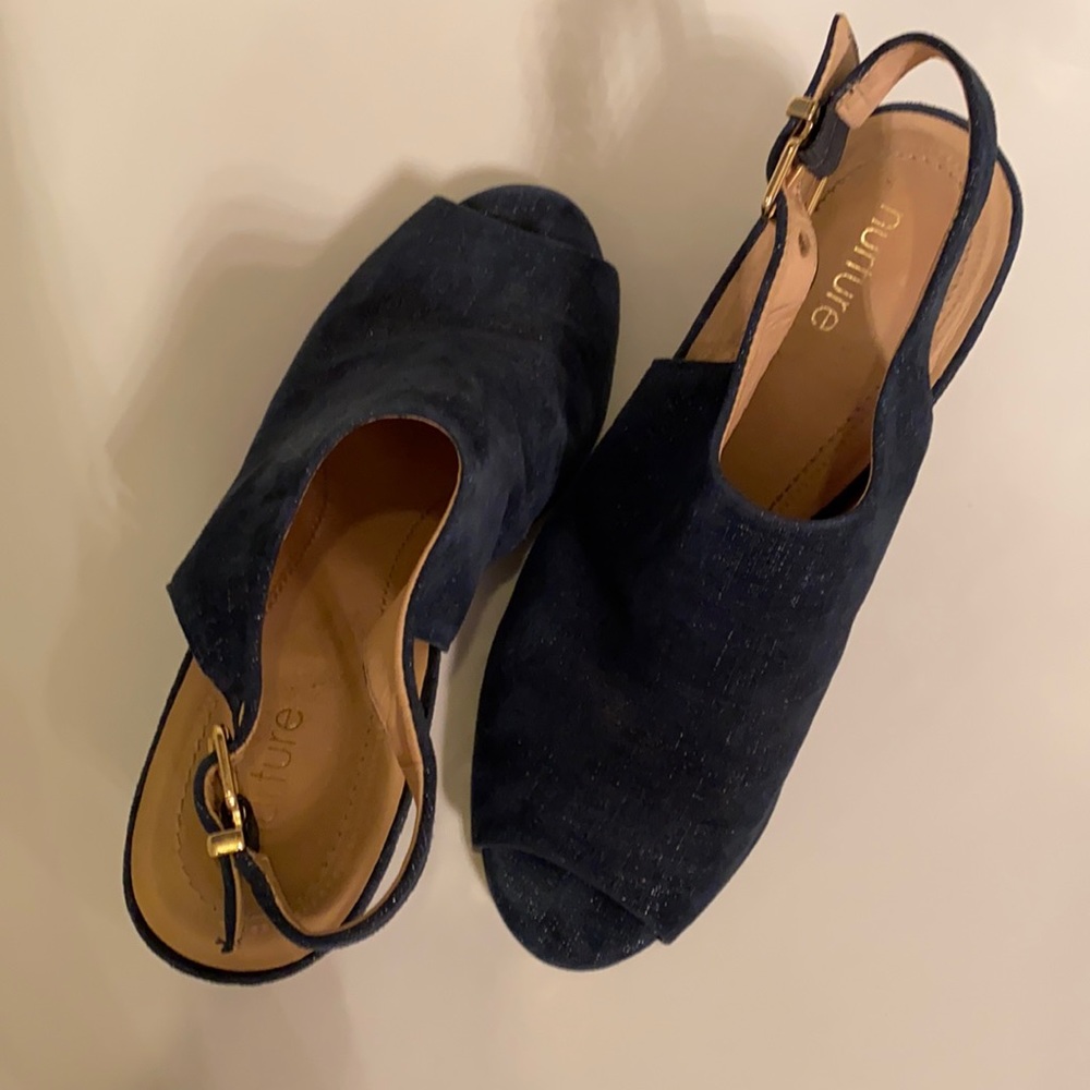 Nurture navy blue suede wedge shoe